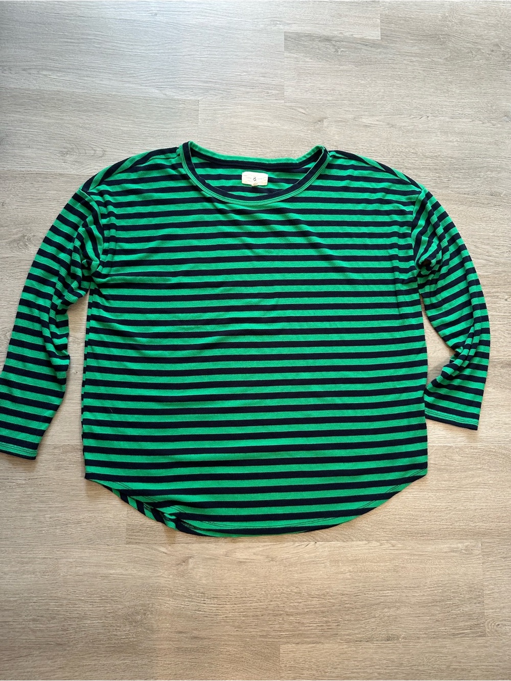 Lou & Grey Long-Sleeve Green & Navy Striped Top